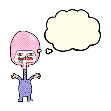 Düşünce baloncuğu olan uzaylı çizgi film