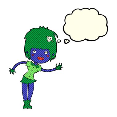 Düşünce baloncuğu olan vampir kız.