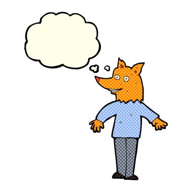 karikatür mutlu fox adam düşünce balonu ile