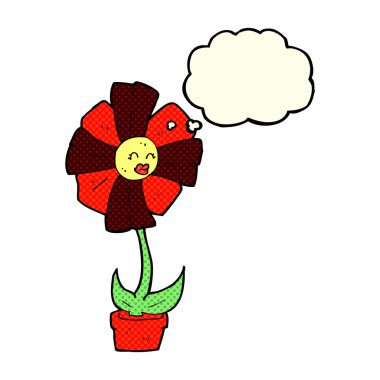 Düşünce baloncuklu karikatür çiçeği