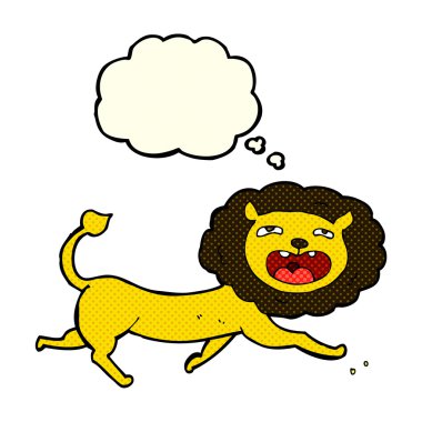 Düşünce baloncuklu çizgi film aslanı