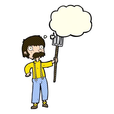 çizgi film çiftçi ile düşünce balonu dirgen ile