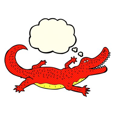 Düşünce baloncuklu çizgi film timsahı