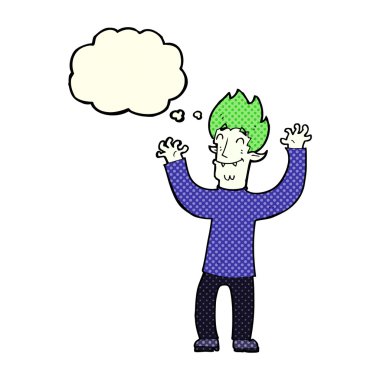 Düşünce baloncuklu mutlu vampir adam çizgi filmi.