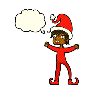 Düşünce baloncuğuyla Noel elfini heyecanlandıran çizgi film