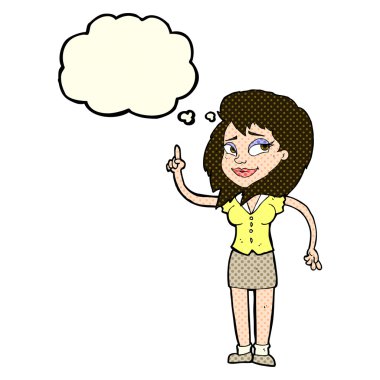 Düşünce baloncuğu olan güzel bir kadın.