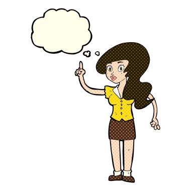 Düşünce baloncuğu olan güzel bir kadın.