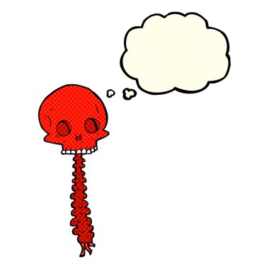 Düşünce baloncuklu ürkütücü karikatür.