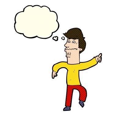 çizgi film endişeli adam düşünce balonunu işaret ediyor