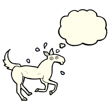 Düşünce baloncuğuyla terleyen at.