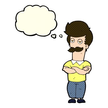 çizgi film bıyıklı kaslı adam düşünce kabarcığıyla