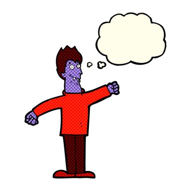 Düşünce baloncuklu mutlu vampir çizgi filmi.