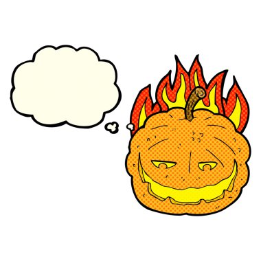 Düşünce baloncuklu Cadılar Bayramı balkabağı çizgi filmi