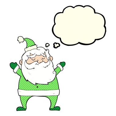 Düşünce baloncuklu neşeli Noel Baba çizgi filmi