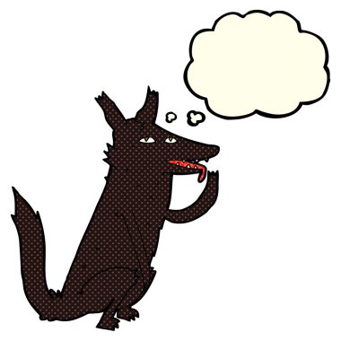 Karikatür kurdu düşünce baloncuğuyla patisini yalıyor.