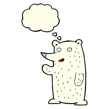 Düşünce baloncuğuyla kutup ayısı sallayan çizgi film