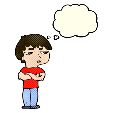 Çizgi film düşünce baloncuğu ile rahatsız çocuk