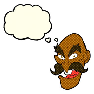 Düşünce baloncuğu ile kötü yaşlı adam yüzü çizgi film