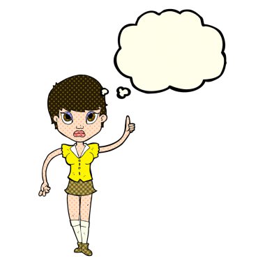 Düşünce baloncuğu olan güzel bir kadın.