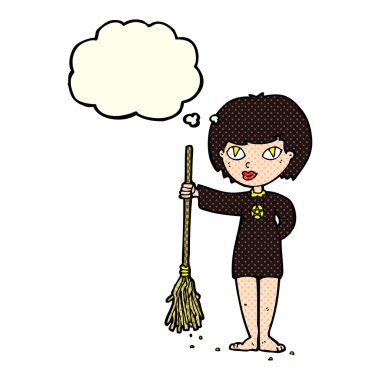 çizgi film güzel cadı kız düşünce balonu ile