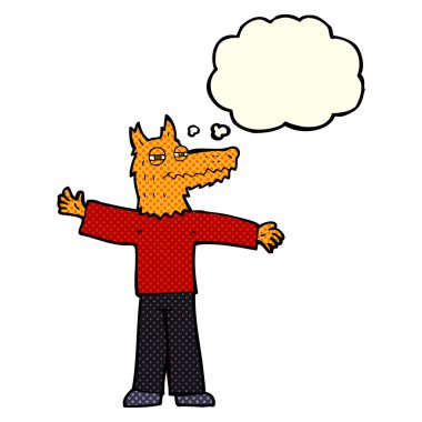 karikatür mutlu fox adam düşünce balonu ile