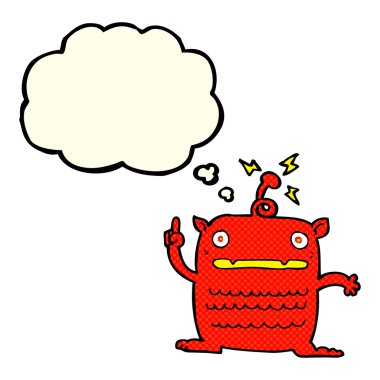 Düşünce baloncuğu olan garip bir uzaylı çizgi filmi.