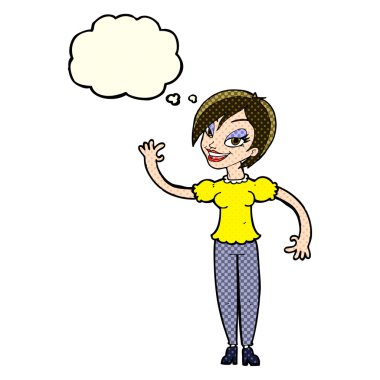 düşünce balonu ile sallayarak çizgi film kadın