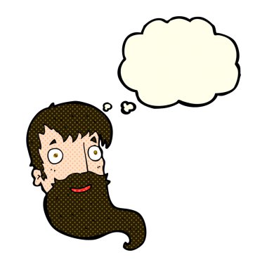 Düşünce baloncuğu olan sakallı adam.