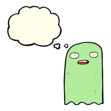 Düşünce baloncuklu komik bir hayalet.