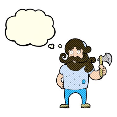 Düşünce balonlu baltalı oduncu.