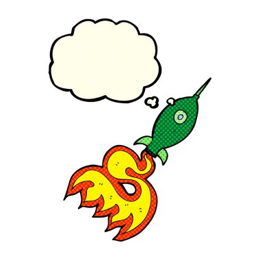 Düşünce baloncuklu çizgi uzay roketi