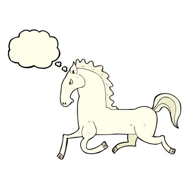 Beyaz aygır düşünce balonu ile çalışan çizgi film