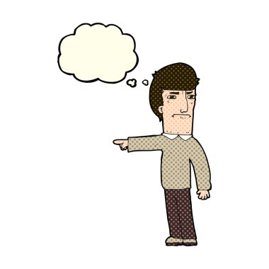 Çizgi film adamı düşünce balonunu işaret ediyor.