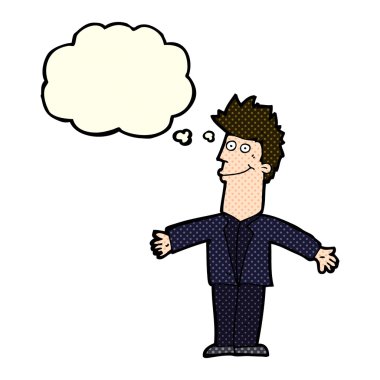 çizgi film mutlu adam düşünce baloncuğu ile