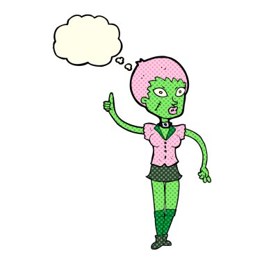 Düşünce baloncuklu cadılar bayramı kızı