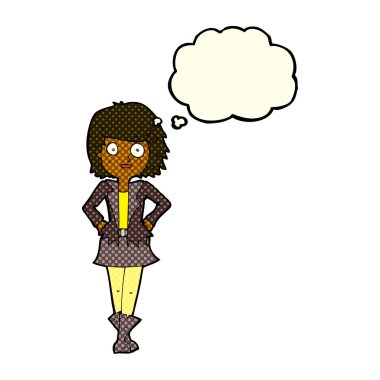 Düşünce kabarcığı olan ceketli kız.