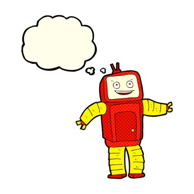 Düşünce baloncuklu komik robot.