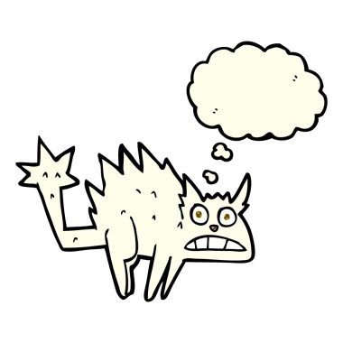 çizgi film korkmuş kedi düşünce baloncuğu ile