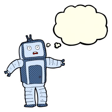 Düşünce baloncuklu komik robot.
