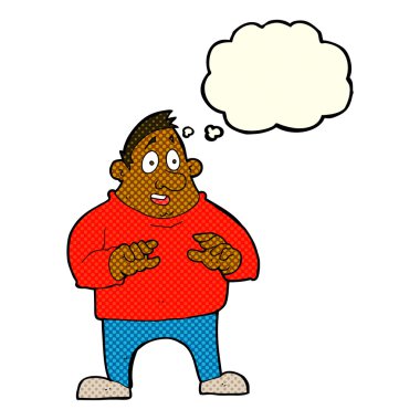 Çizgi film, şişman adamı düşünce balonuyla heyecanlandırdı.