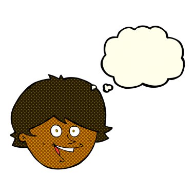 Düşünce baloncuklu mutlu çocuk yüzü