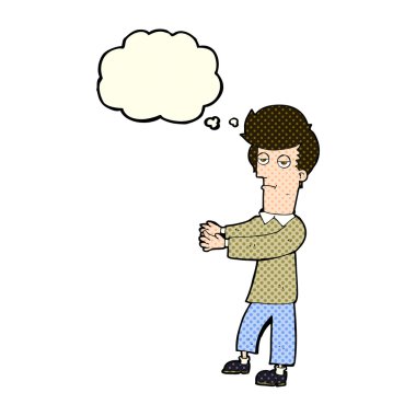 Çizgi filmdeki sıkılmış adam düşünce balonuyla yolu gösteriyor.