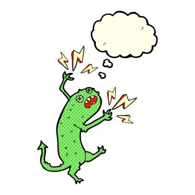 Düşünce baloncuklu küçük canavar.