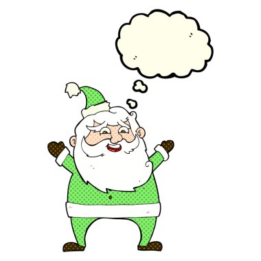 Düşünce baloncuklu neşeli Noel Baba çizgi filmi