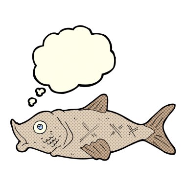 Düşünce baloncuklu çizgi film balığı