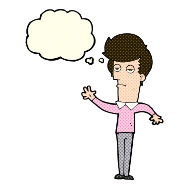 Çizgi film sıkıcı adam düşünce baloncuğuyla el sallıyor