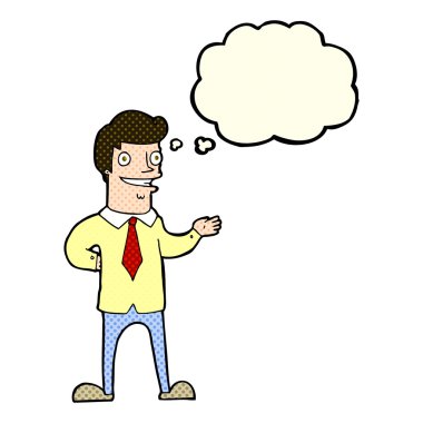 Düşünce baloncuğu olan çizgi film satıcısı.
