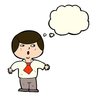 Düşünce baloncuğuyla şok olan çocuk.