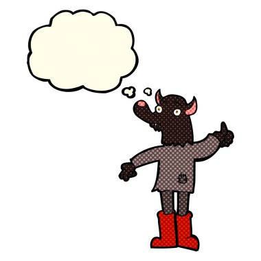 karikatür komik kurtadam düşünce balonu ile