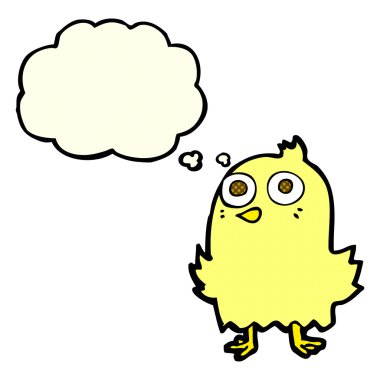 Düşünce baloncuklu komik çizgi film kuşu